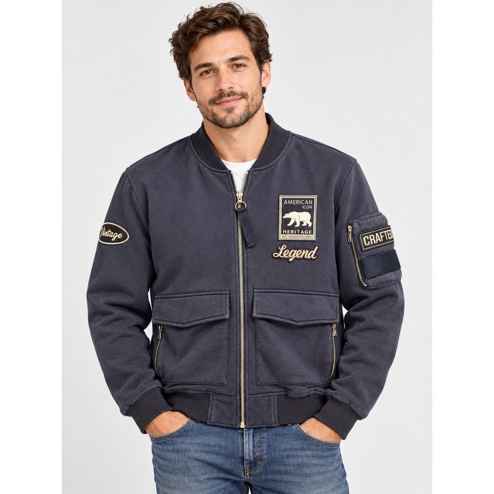 Jeep Spirit Bomber Jacket Men Medium 100% Cotton Blue Heritage Iconic Gorpcore
